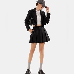 New “Long Sleeve Blazer Suit Sets with Pleated Mini Skirt 2 Piece Outfits